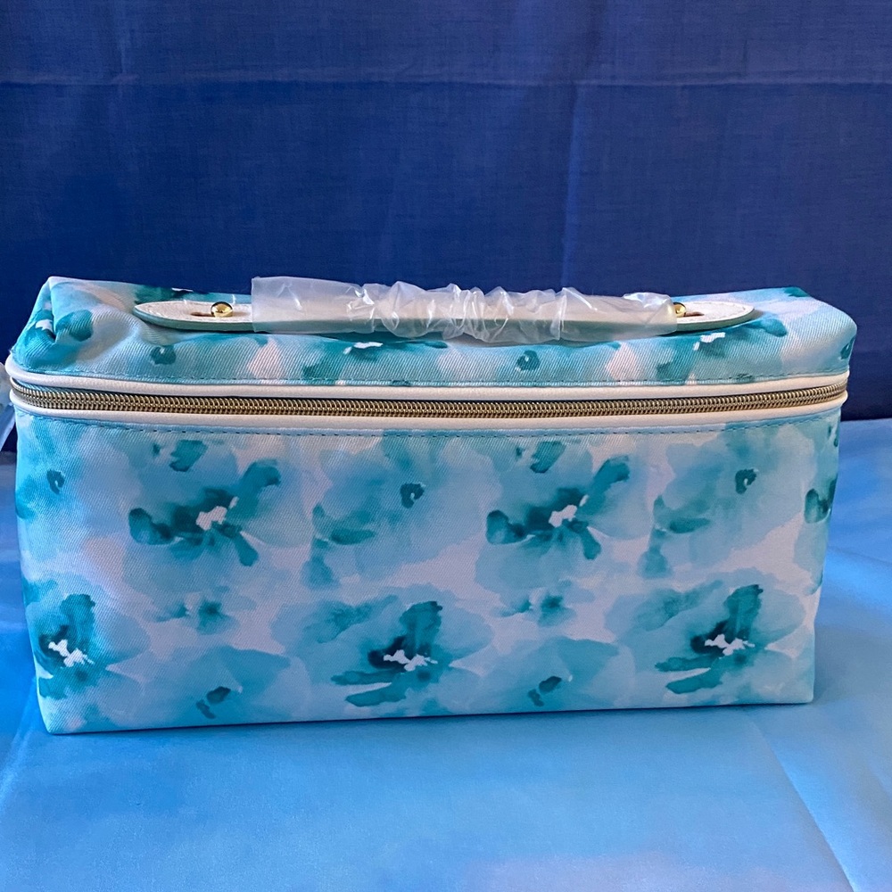 Estée Lauder Teal and White Floral Cosmetics Bag